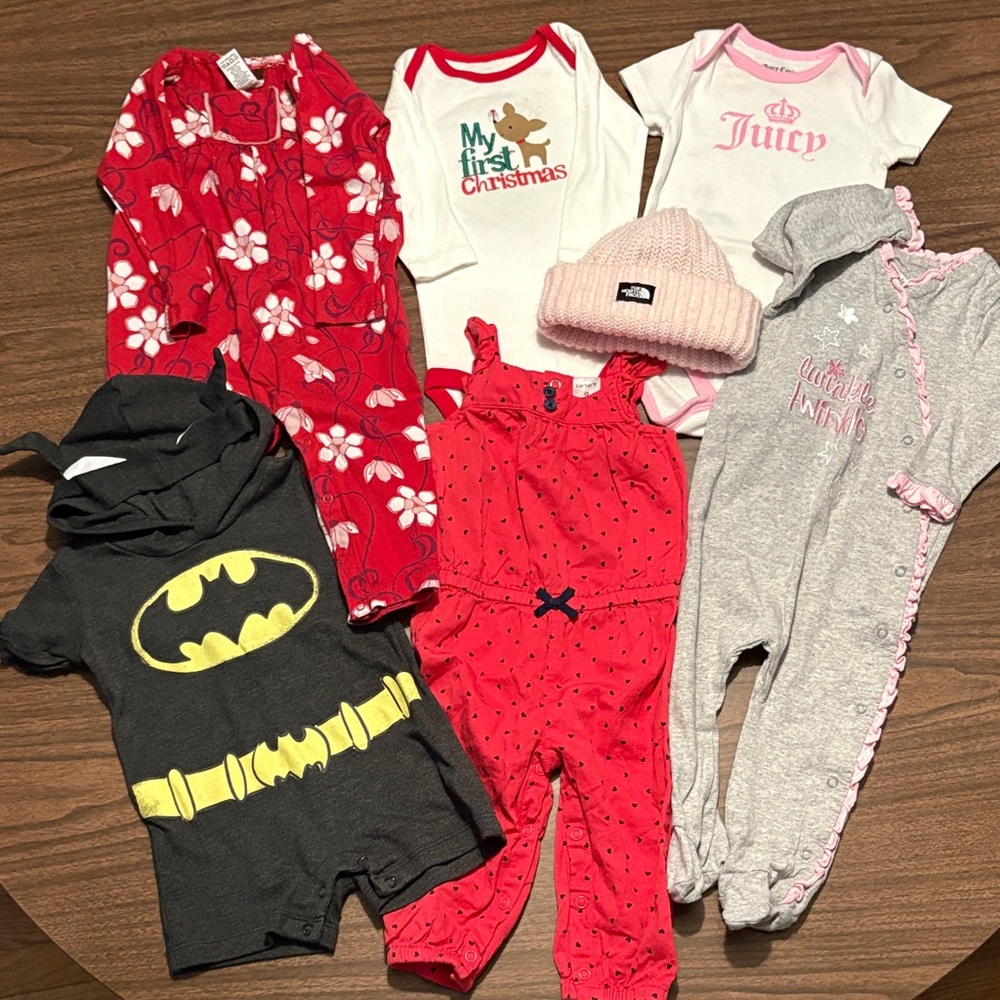 Baby Girl Lot of 7 Bundle 6-12 Months 9 Juicy North Face Batman ETC